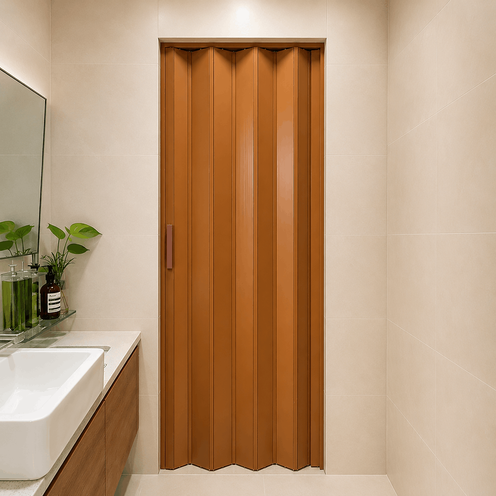 Brown PVC Folding Door Installed in Singapore Toilet