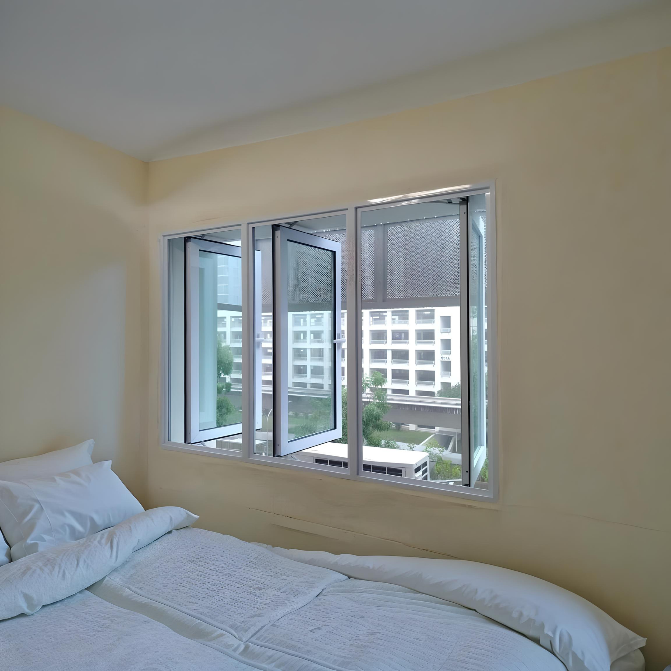 Euro Casement Window Installed in Singapore Home - White Frame With Clear Glass