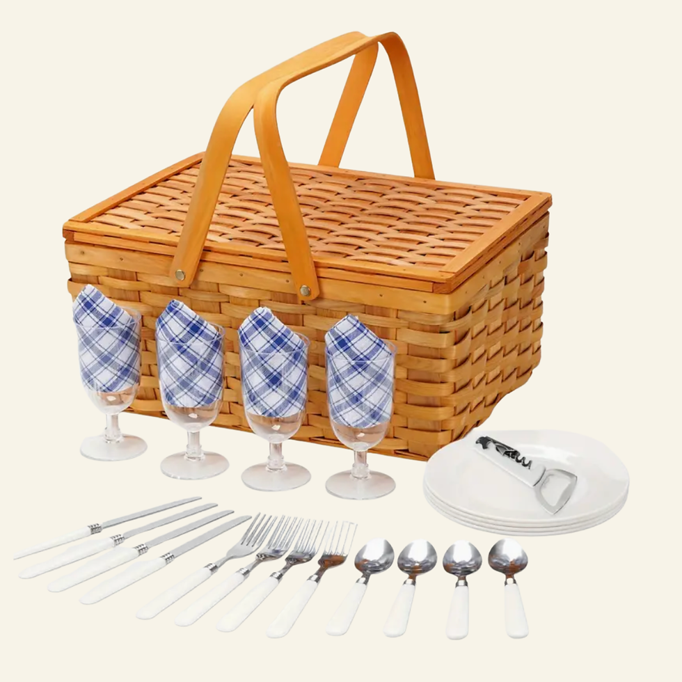 Blue Picnic Basket Set of 4