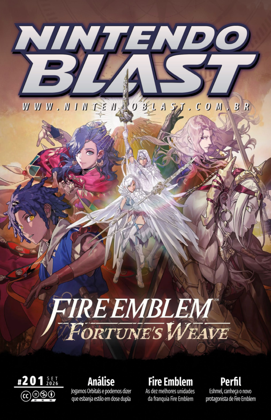 Cover of Nintendo Blast #201 featuring Fire Emblem: Fortune’s Weave, with fantasy heroes gathered in an epic composition and dramatic tones.