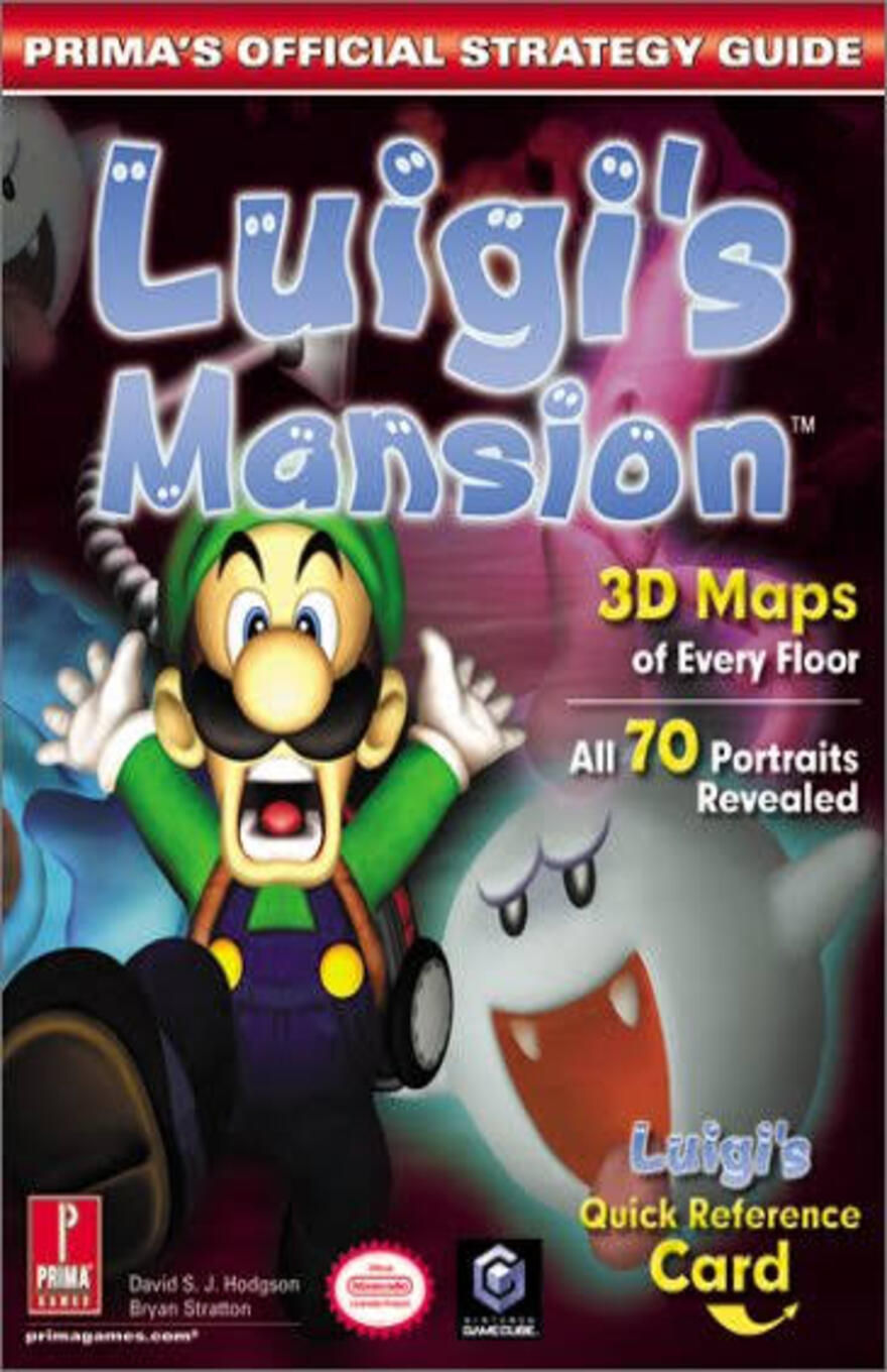Prima’s official Luigi’s Mansion strategy guide cover, featuring Luigi desperately fleeing from a Boo.