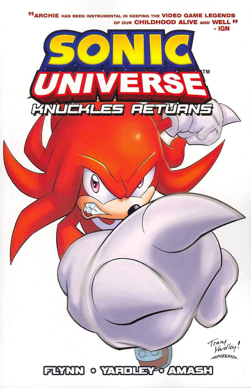 A furious Knuckles lunging forward against a completely white background, with his white-gloved, spiked fist prominently featured in the foreground.