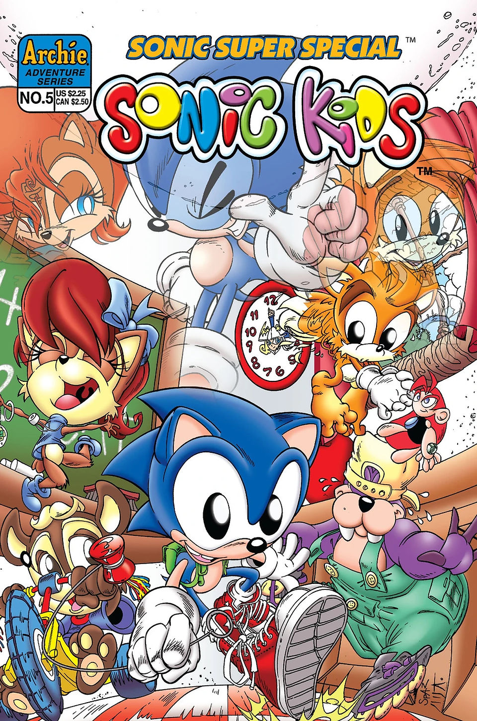 Sonic and various characters from the franchise as children, engaged in different recreational activities.