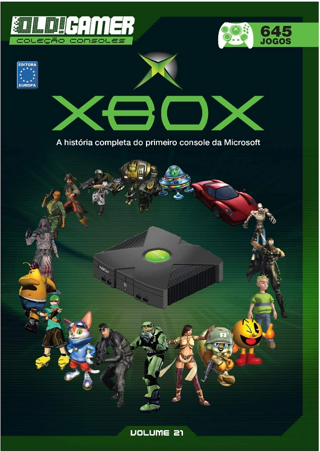 Cover of Old!Gamer magazine featuring “Xbox.” The console is surrounded by various iconic game characters, set against a vibrant background.