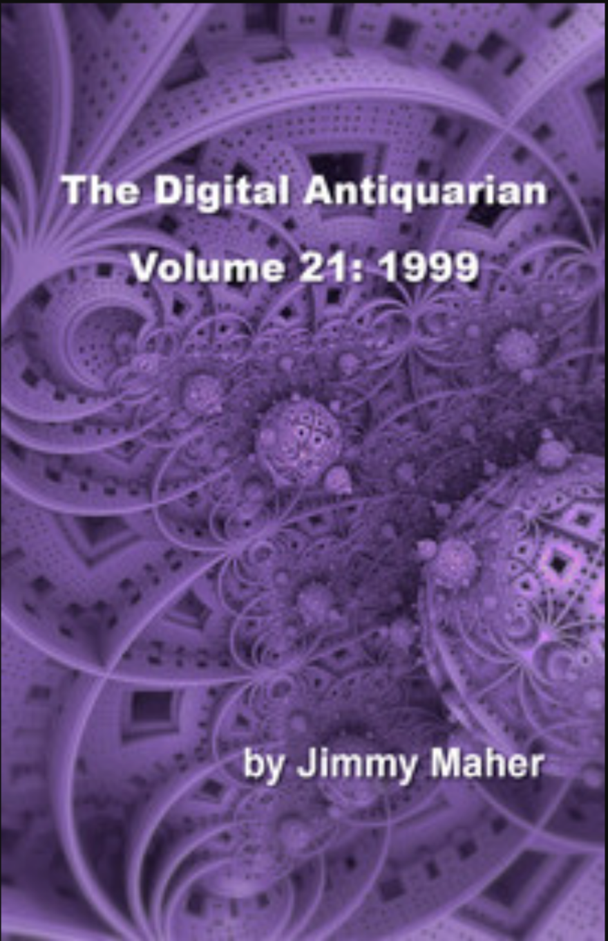 Purple cover for "The Digital Antiquarian, Volume 21: 1999", featuring intricate fractal architecture.