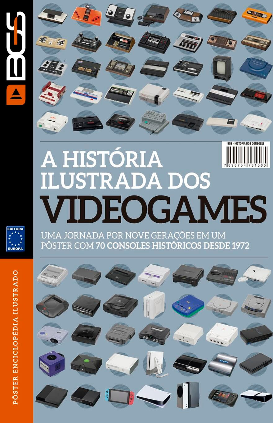 Blue-gray cover of “The Illustrated History of Video Games”, featuring images of dozens of retro and modern consoles lined up, with the title centered on the cover.