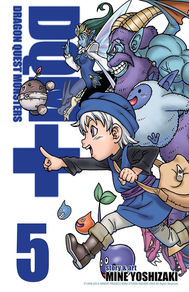 Young adventurer in blue, surrounded by diverse monsters, points forward. 