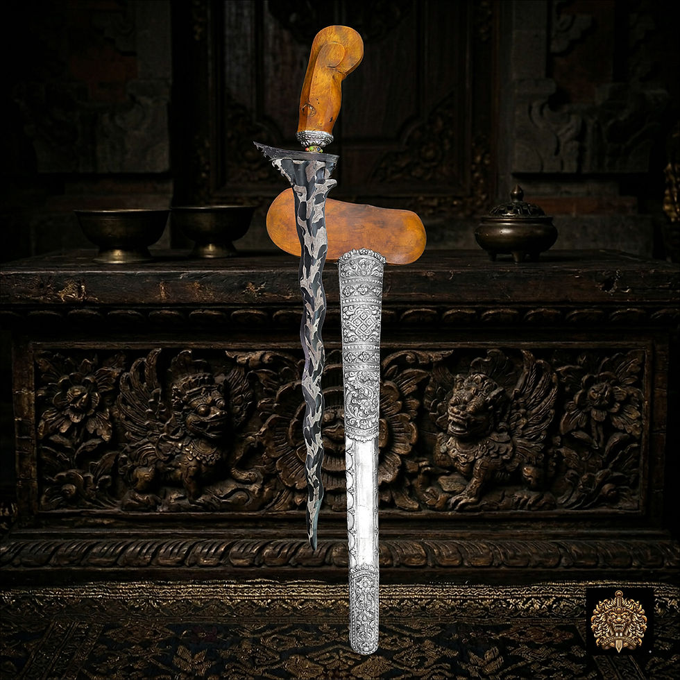 Thumbnail: Antique Lombok Bali Keris Kris Kantar Luk 13 Ganggeng Kanyut Silver Amethyst