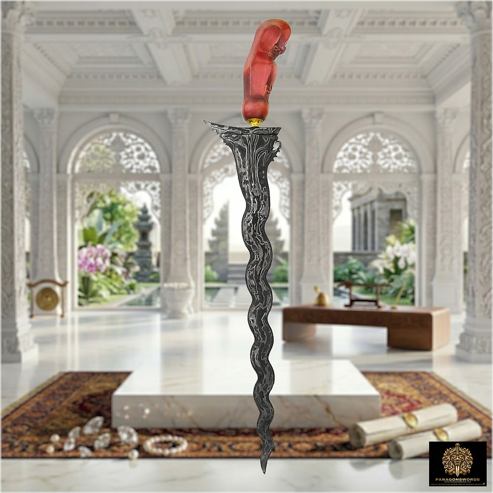 Thumbnail: Rare, antique Butala Corok 15 luk kris, keris - 17th C - Ngulit Semangka pamor