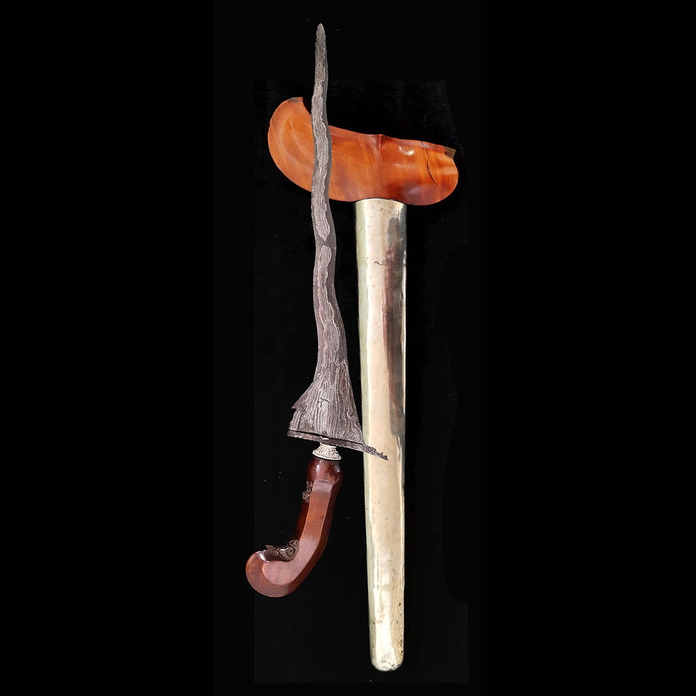 Thumbnail: Beautiful Solo Carabuk keris - 17th century Wilah (blade), Rambut Daradah pamor
