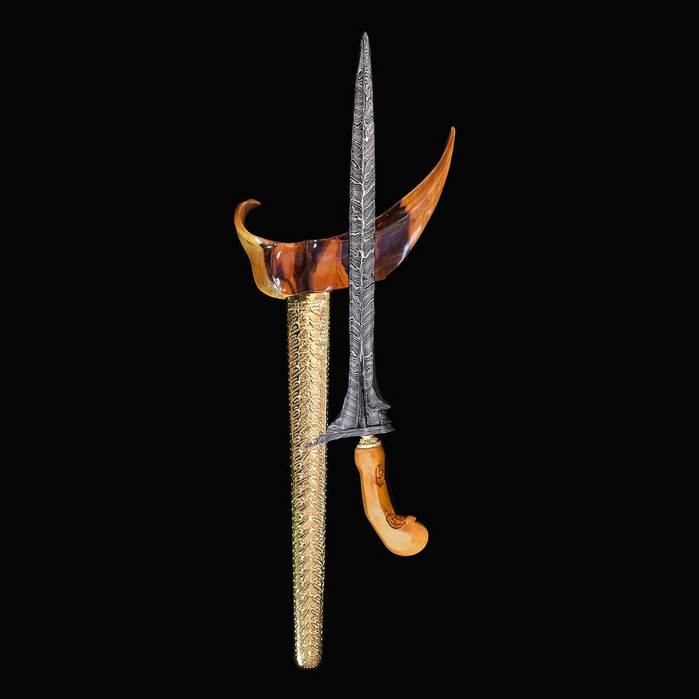 Thumbnail: Antique Pasopati keris, kris - Pamor Blarak Sineret - Gold plated pendok