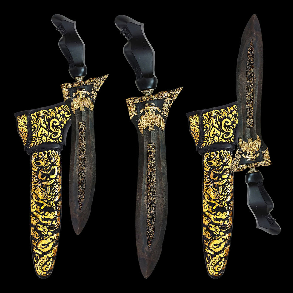 Thumbnail: antique bethok jalak buda kris with gold for sale