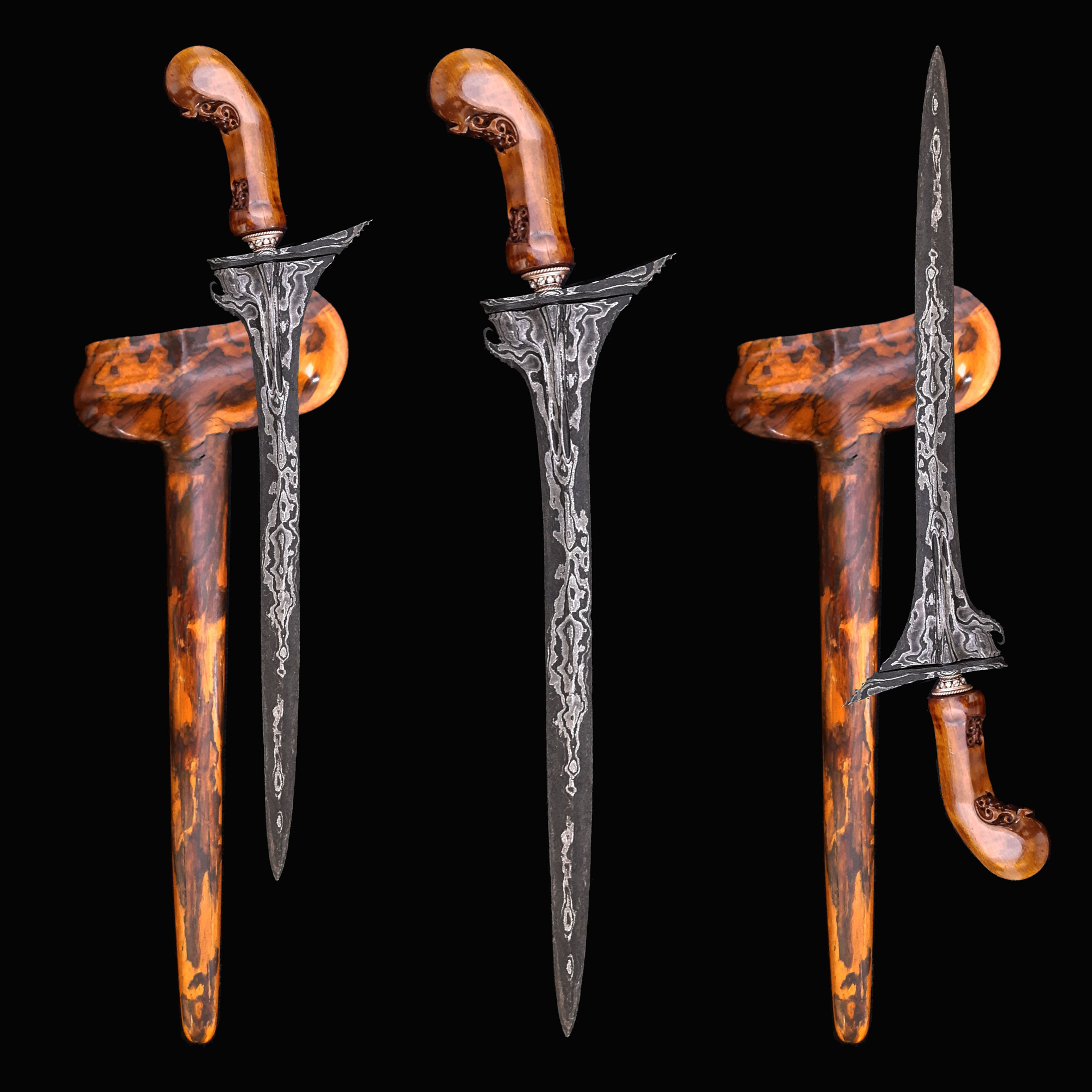 Antique Sinom Robyong kris, keris - Mlinjon pamor - Pelet Sembur wood