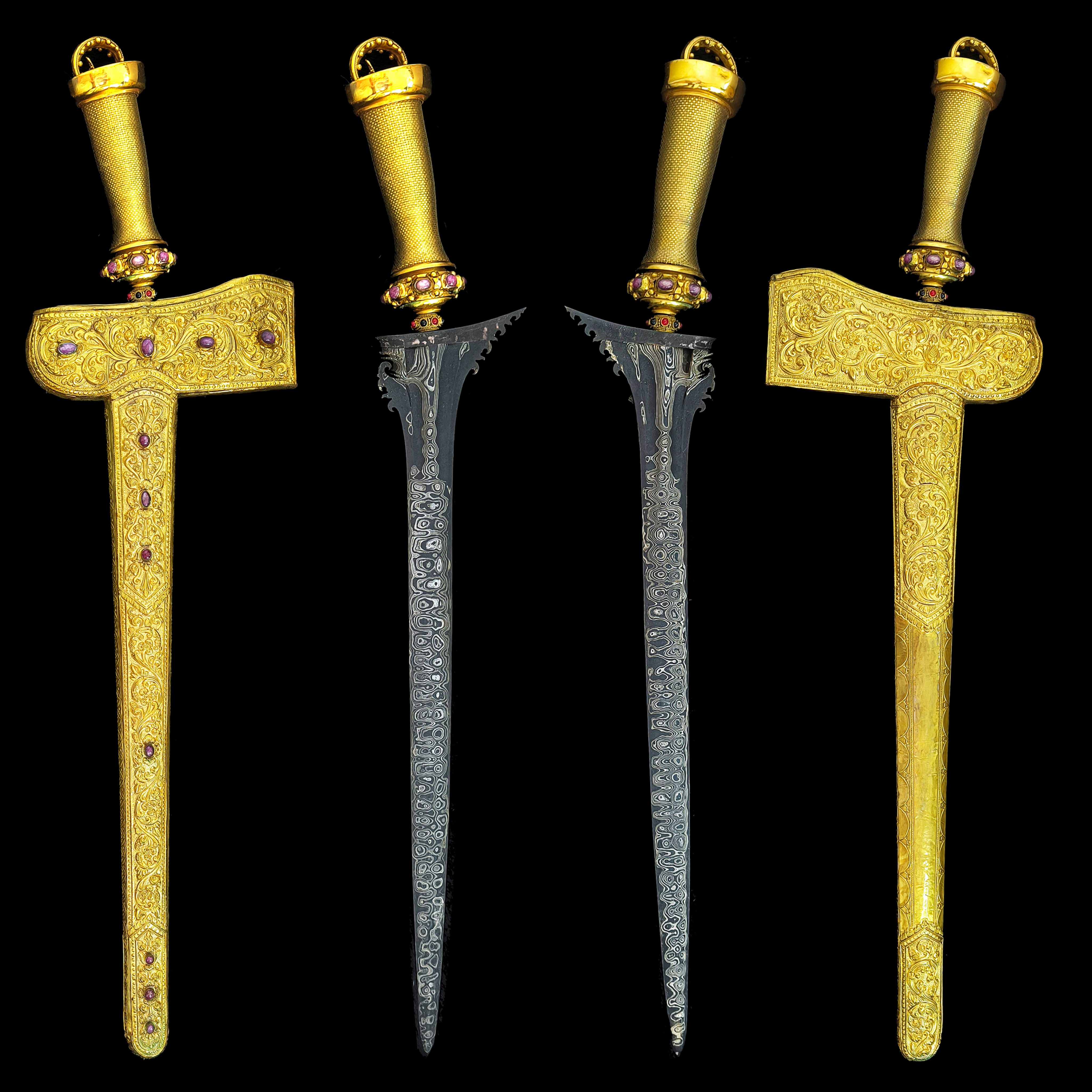 Golden kris keris with rubies for sale