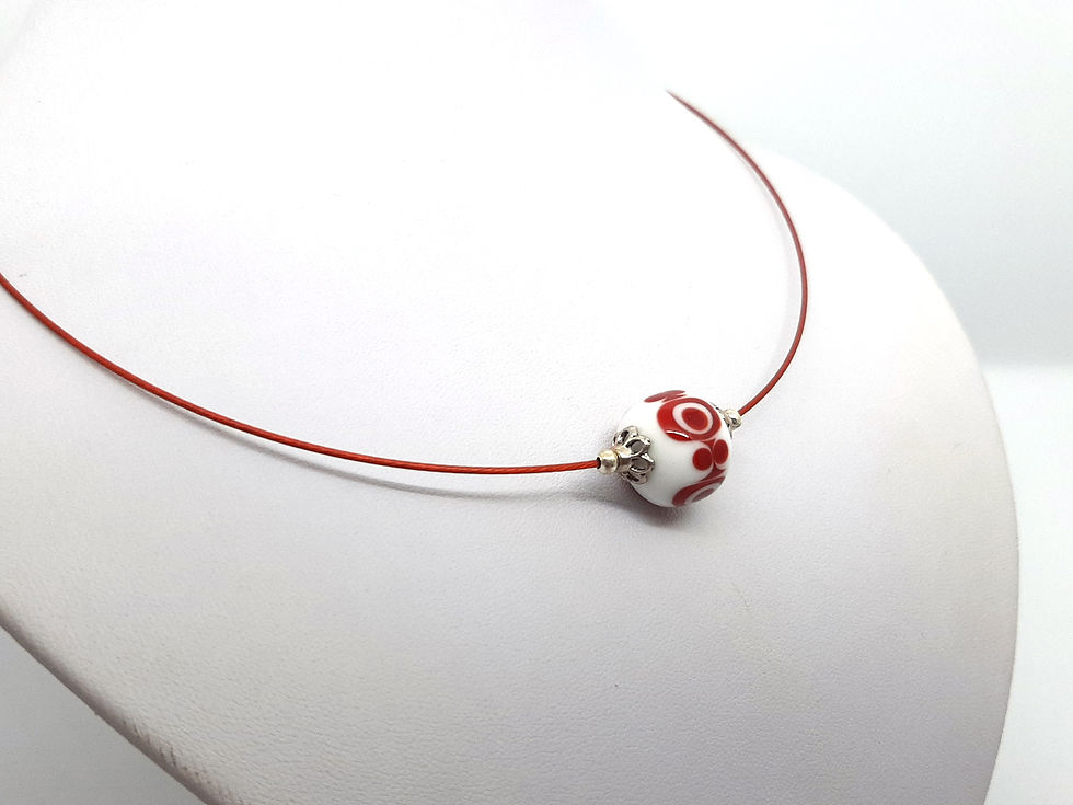 Miniature : Collier Tour de cou une perle rouge et blanc en verre de Murano