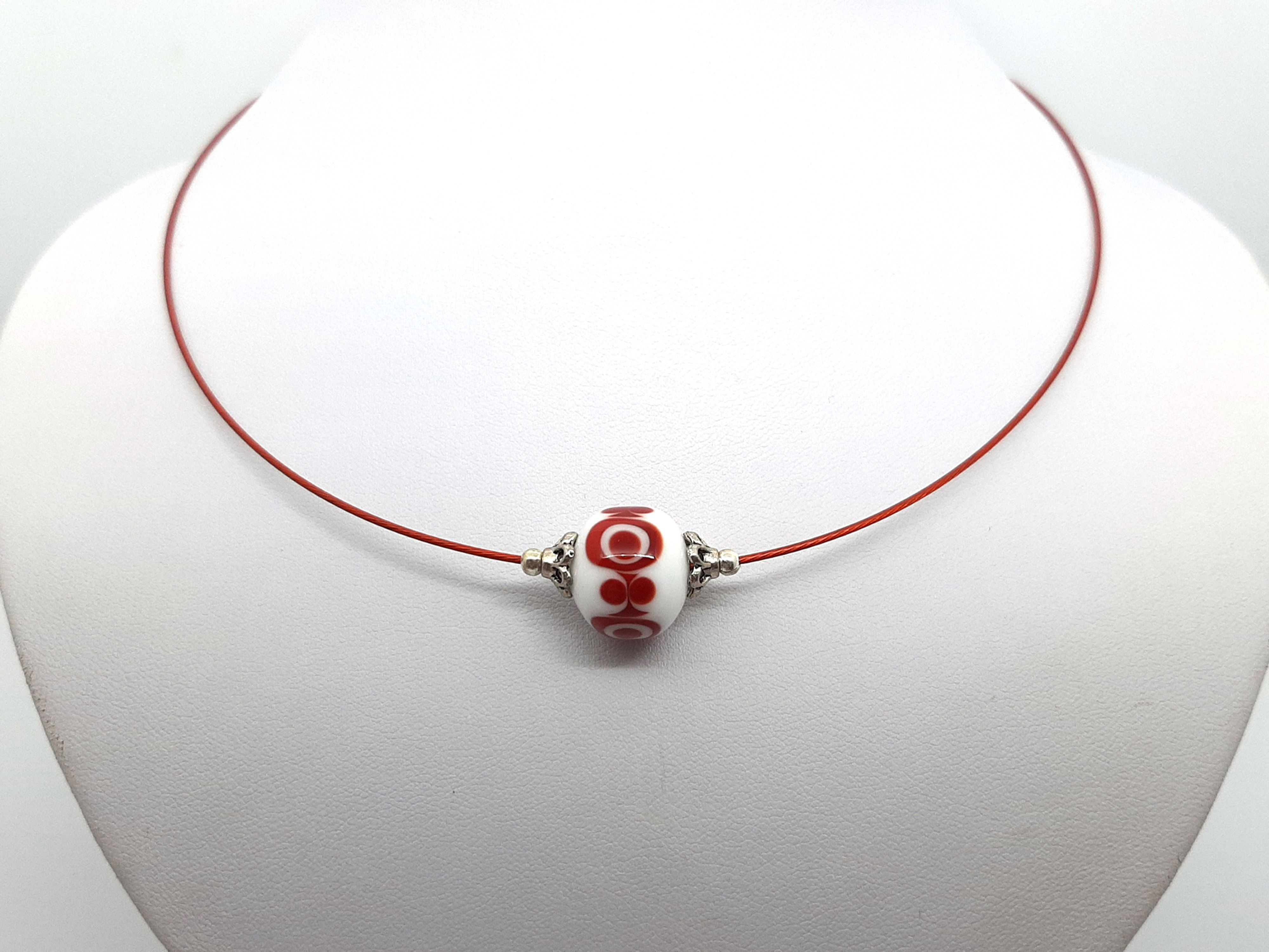 Collier Tour de cou une perle rouge et blanc en verre de Murano