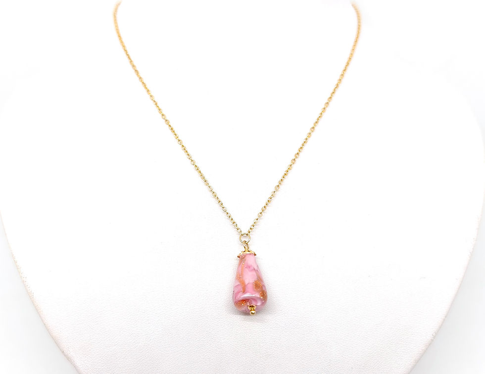 Miniature : Collier rose et doré en verre de Murano