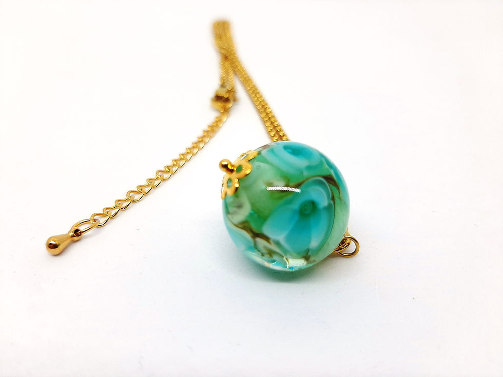 Miniature : Collier perle florale aqua acier inox doré