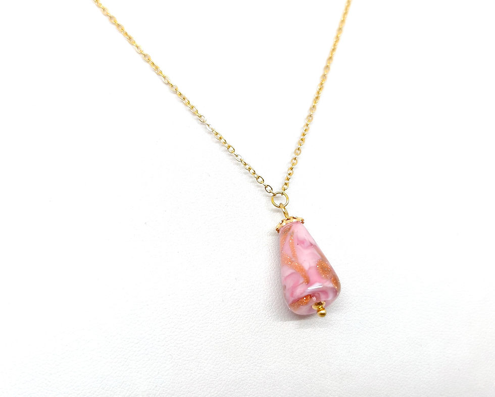Miniature : Collier rose et doré en verre de Murano
