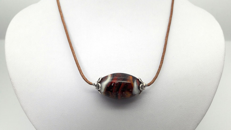 Miniature : Collier cuir perle automnale en verre de Murano