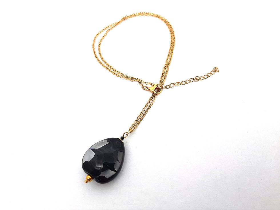 Miniature : Pendentif noir en verre de Murano et acier doré