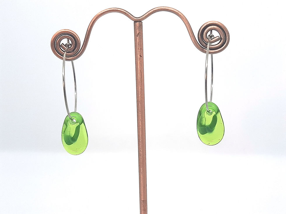 Miniature : Boucles d'oreilles "Anahata" créoles en acier inoxydable et verre vert
