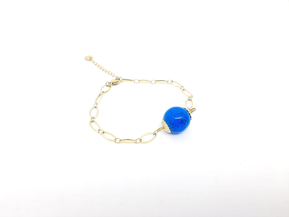 Miniature : Bracelet bleu intense en acier inoxydable et verre de Murano