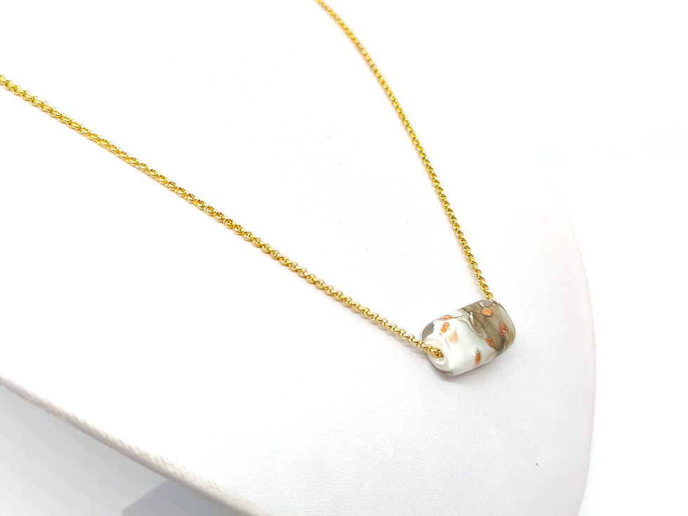Miniature : Collier "Brume dorée" en verre de Murano et acier inoxydable