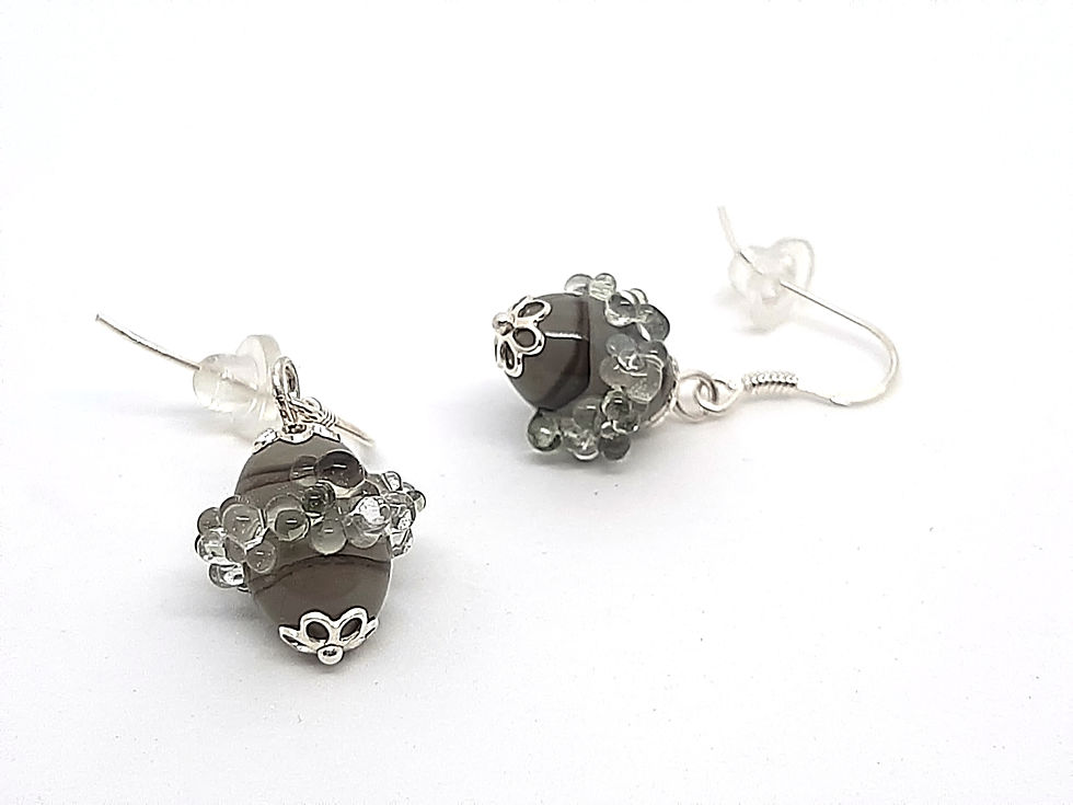 Miniature : Boucles d'oreilles "Cendrillon" grises en verre filé