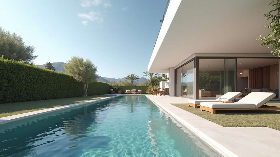 Eye-level view of a modern villa in Costa del Sol, Spain