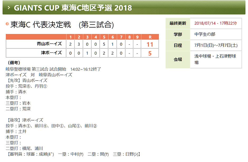 岐阜青山ボーイズ U15 JAPAN BASEBALL CHAMPIONSHIP 第12回全日本中学野球選手権大会 2018ジャイアンツカップ 出場記念