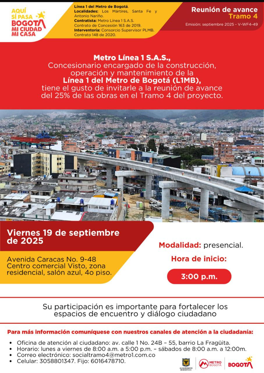 Metro de Bogotá avande del tramo 4