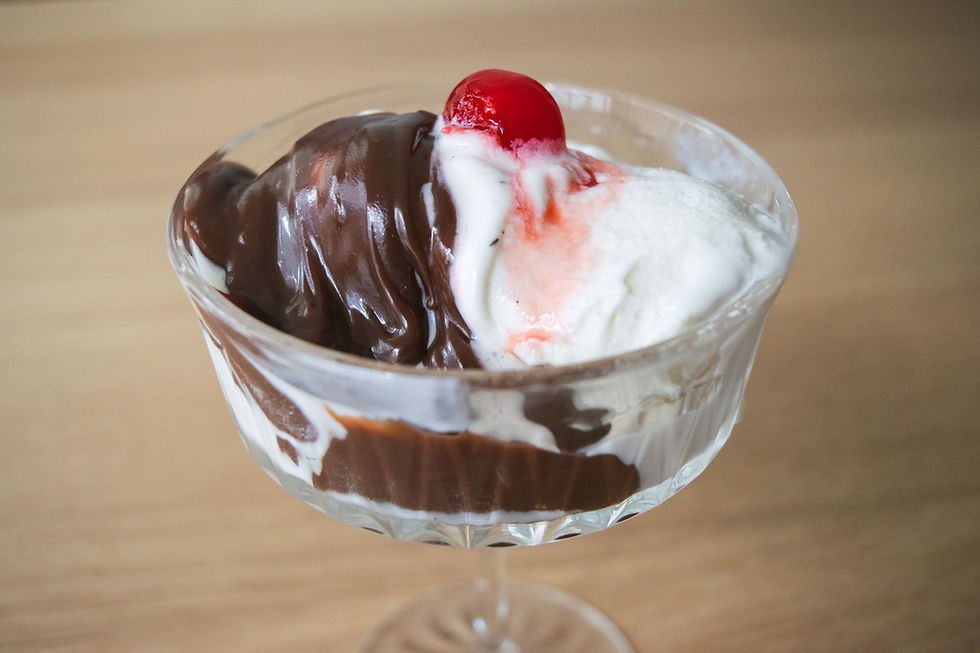 Ice cream sundae with Nutella hot fudge sauce