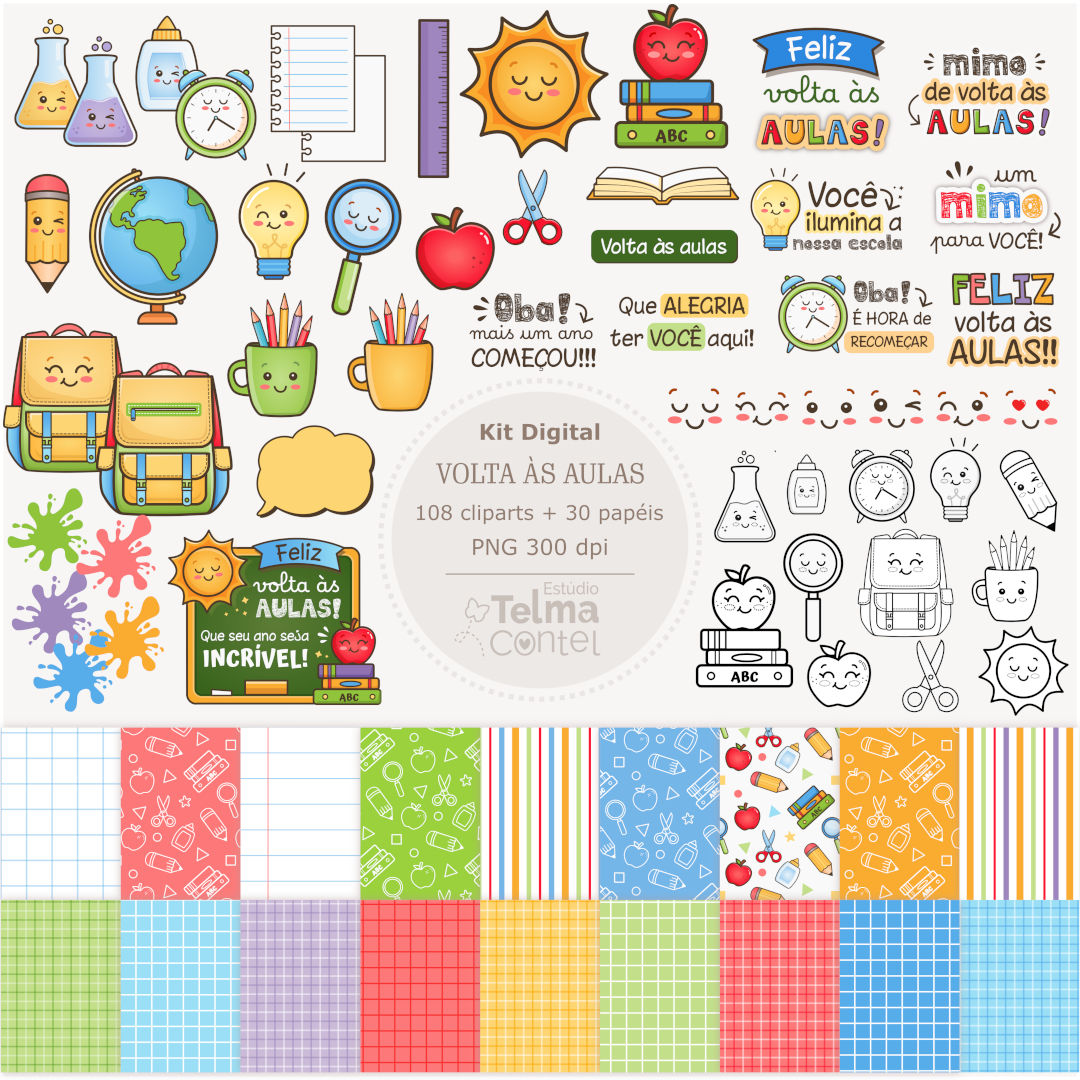 Kit Digital - Volta às Aulas 2024 - Cliparts + Papéis