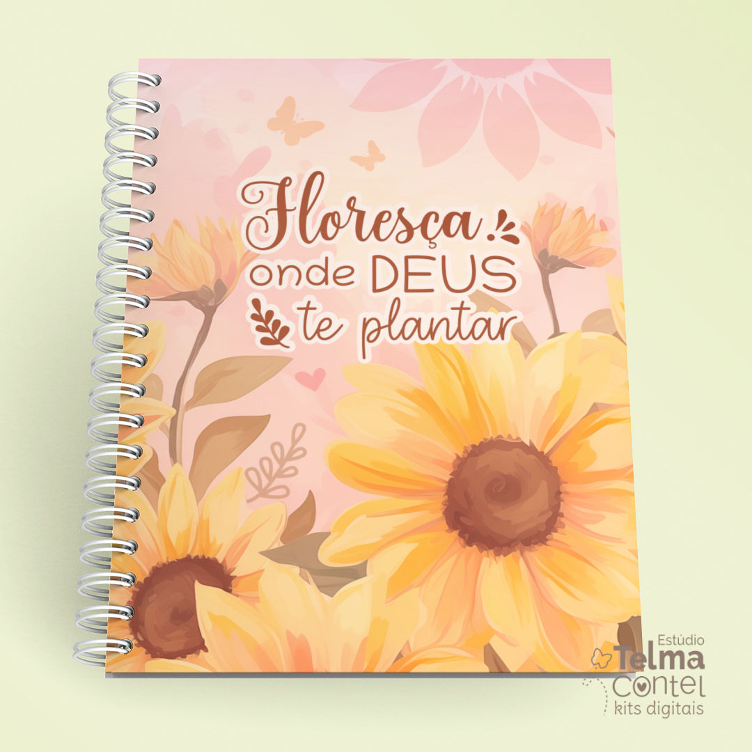Kit combo Girassóis - Caderno A5+bloco A6+Chaveiro+Papéis +Planejador Semanal