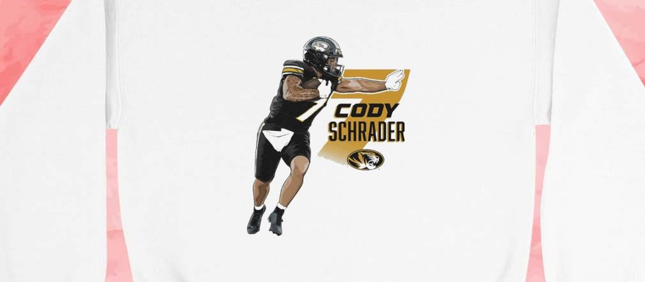 Official Cody Schrader number 7 Missouri Tigers stiff-arm shirt