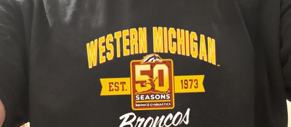 Western Michigan Broncos Brown since 1973 50th anniversary of gymnastics shirt