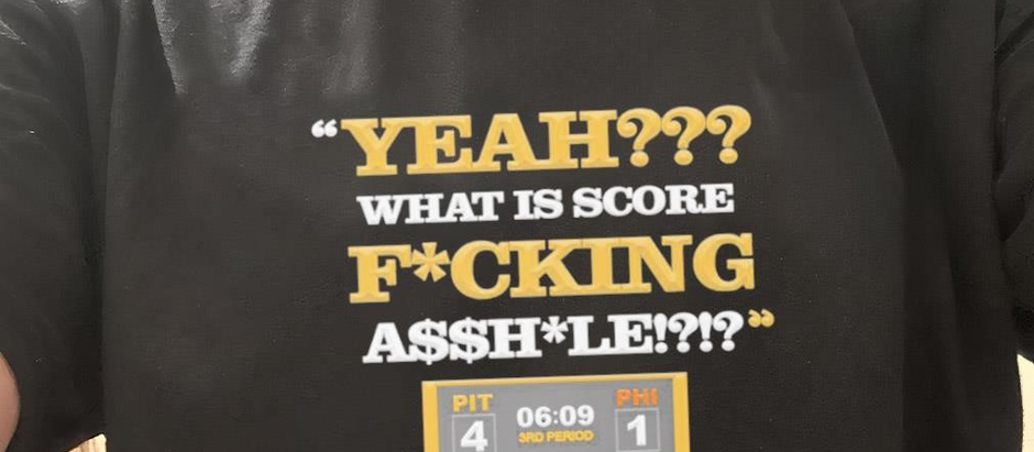 Yeah what is score fcking asshole Pit 4 Phi 1 Malkin no 17 shirt