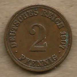 ALEMANHA IMPÉRIO 2 PFENNIG 1907A