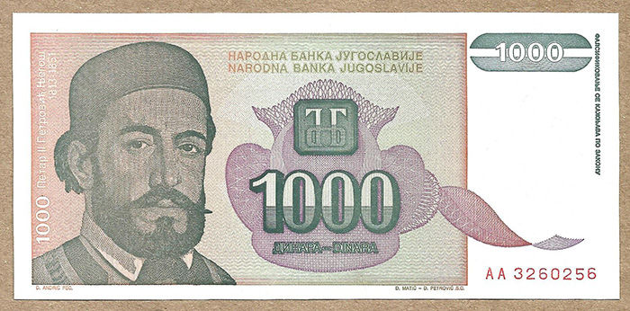 IUGOSLÁVIA 1.000 DINARA PK 140