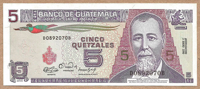 GUATEMALA 5 QUETZALES PK 74a