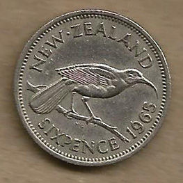 NOVA ZELÂNDIA 6 PENCE 1965