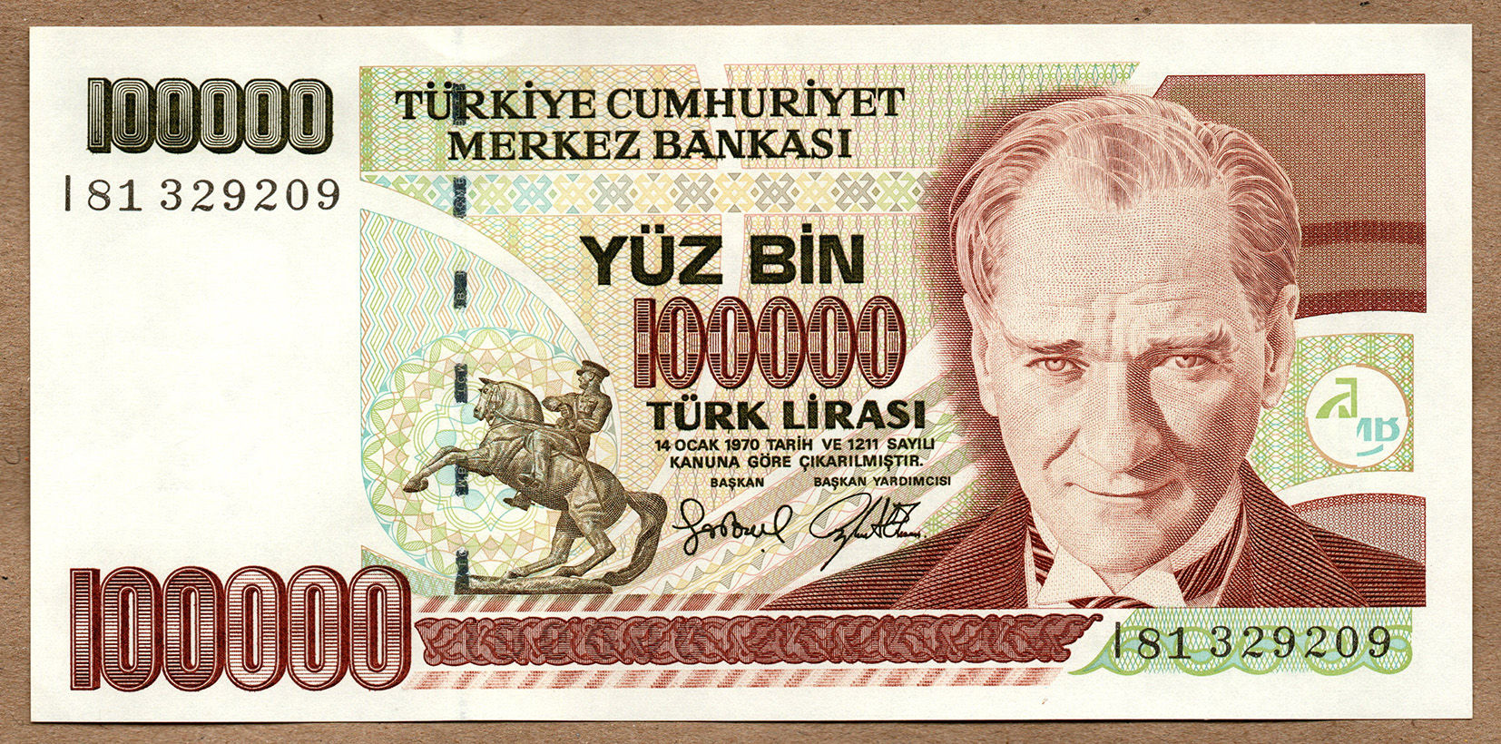 TURQUIA 100.000 LIRA PK 206a