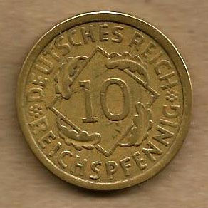 ALEMANHA WEIMAR 10 REICHSPFENNIG 1925A