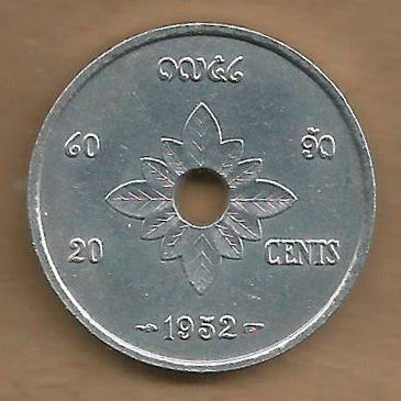 LAOS 20 CENTS 1952