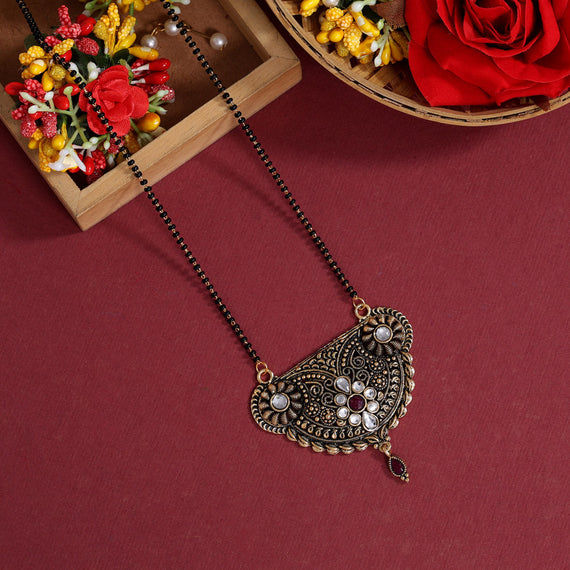 Antique gold necklace, Rani color American diamonds, traditional design