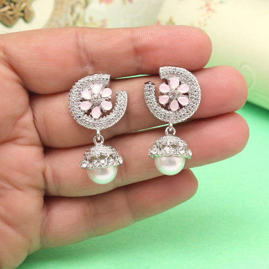 Elegant white and pink stone earrings