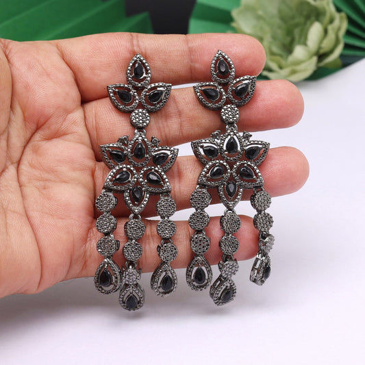 Elegant black gemstone drop earrings