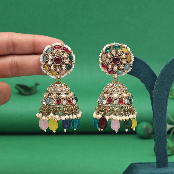 Multicolor gemstone jhumka earrings