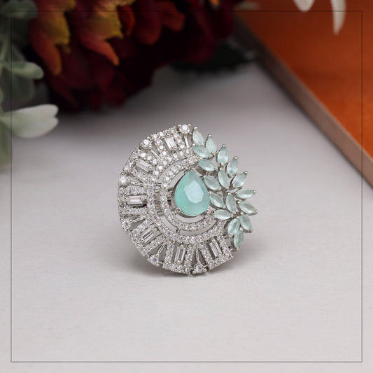 Elegant light-blue gemstone ring with CZ